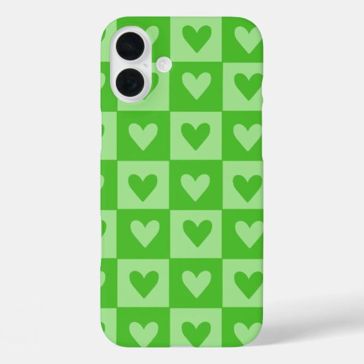 Checkerboard Green Heart Pattern Telefoonhoesje Case-Mate iPhone Case (Achterkant)