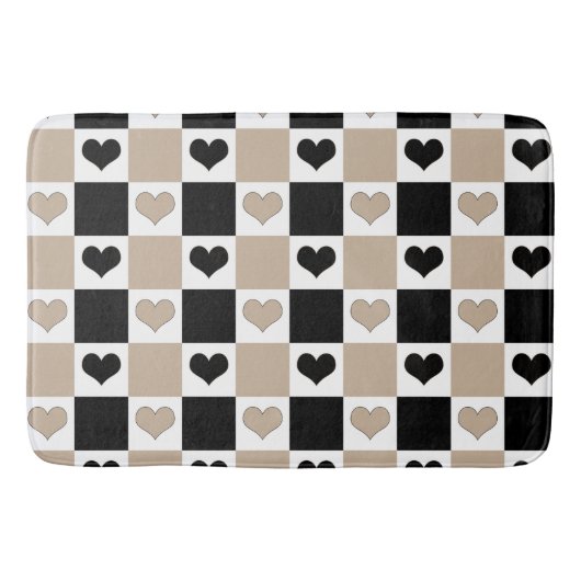 Checkerboard Harten in Taupe, Zwart en Wit Badmat (Voorkant)
