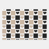 Checkerboard Harten in Taupe, Zwart en Wit Inpakpapier Vel (Voorkant)
