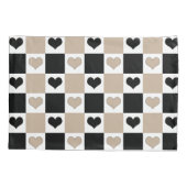 Checkerboard Harten in Taupe, Zwart en Wit Kussensloop (Achterkant-Links)
