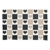 Checkerboard Harten in Taupe, Zwart en Wit Kussensloop (Voorkant-Links)