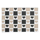 Checkerboard Harten in Taupe, Zwart en Wit Kussensloop (Voorkant-Rechts)