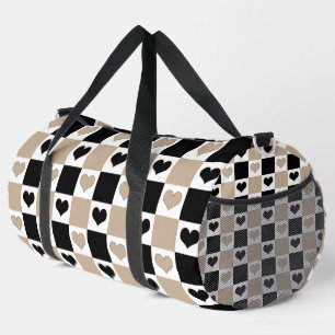 Checkerboard Harten in Taupe, Zwart en Wit Plunjezak