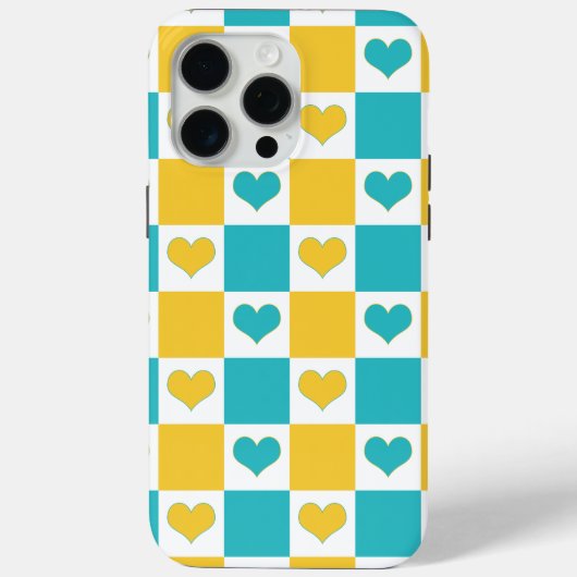 Checkerboard Harten in Turquoise en Geel Case-Mate iPhone Case (Achterkant)