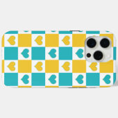 Checkerboard Harten in Turquoise en Geel Case-Mate iPhone Case (Achterkant (horizontaal))