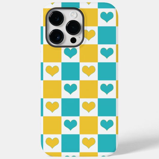 Checkerboard Harten in Turquoise en Geel Case-Mate iPhone Case (Achterkant)