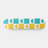 Checkerboard Harten in Turquoise en Geel Persoonlijk Skateboard (Horizontaal)
