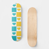 Checkerboard Harten in Turquoise en Geel Persoonlijk Skateboard (Voorkant)