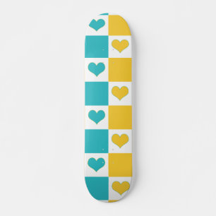Checkerboard Harten in Turquoise en Geel Persoonlijk Skateboard