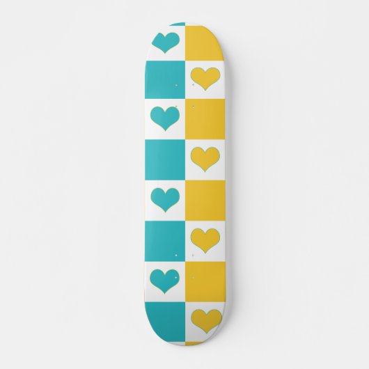 Checkerboard Harten in Turquoise en Geel Persoonlijk Skateboard (Voorkant)