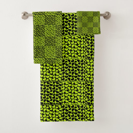 Checkerboard harten patroon in Lime Green Bad Handdoek (Insitu)