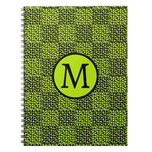 Checkerboard harten patroon in Lime Green Notitieboek (Voorkant)