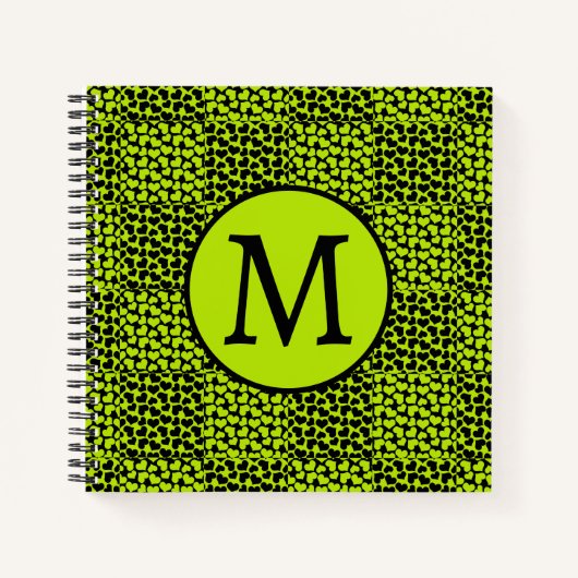 Checkerboard harten patroon in Lime Green Notitieboek (Voorkant)
