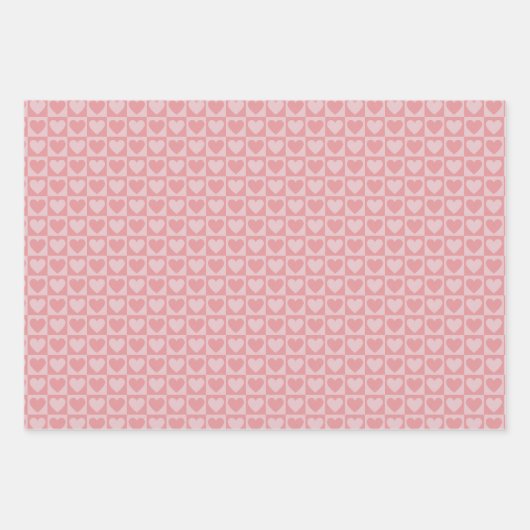 Checkerboard Heart Wrapping Paper - Tonaal Roze (Voorkant 3)