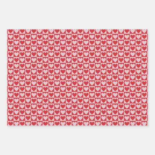 Checkerboard Heart Wrapping Paper - Tonaal Roze (Voorkant)