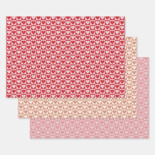 Checkerboard Heart Wrapping Paper - Tonaal Roze (Set)