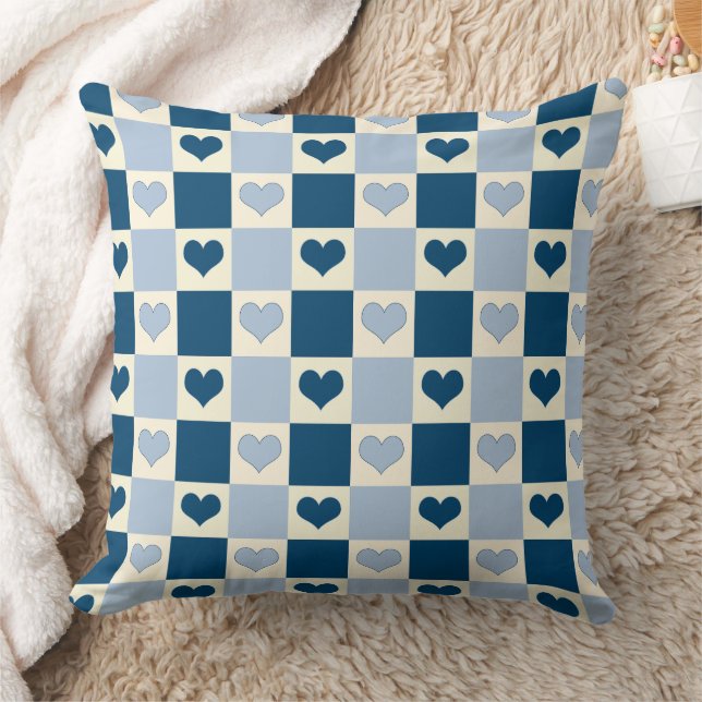 Checkerboard Hearts in Dark Blue, Light Blue, and  Kussen (Deken)