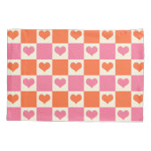 Checkerboard Hearts in roze, Sinaasappel en crème Kussensloop (Achterkant-Links)