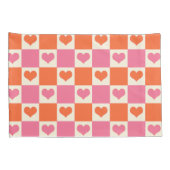 Checkerboard Hearts in roze, Sinaasappel en crème Kussensloop (Achterkant-Rechts)