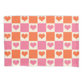 Checkerboard Hearts in roze, Sinaasappel en crème Kussensloop (Voorkant-Links)