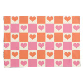 Checkerboard Hearts in roze, Sinaasappel en crème Kussensloop (Voorkant-Rechts)