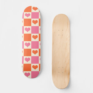 Checkerboard Hearts in roze, Sinaasappel en crème Persoonlijk Skateboard