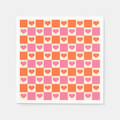 Checkerboard Hearts in roze, Sinaasappel en crème Servet (Voorkant)