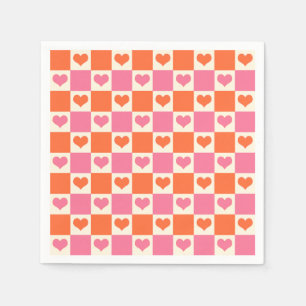Checkerboard Hearts in roze, Sinaasappel en crème Servet