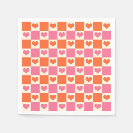Checkerboard Hearts in roze, Sinaasappel en crème Servet (Voorkant)