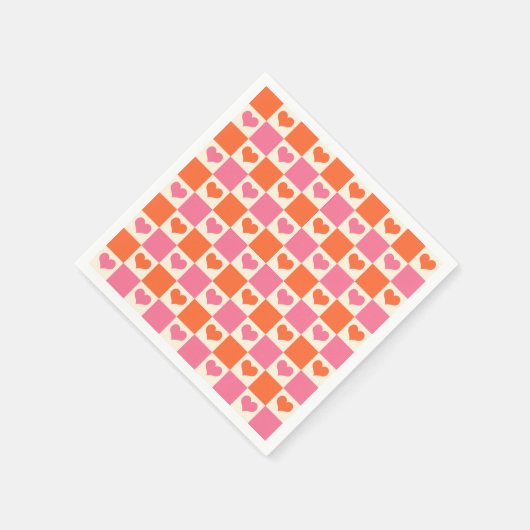 Checkerboard Hearts in roze, Sinaasappel en crème Servet (Hoek)