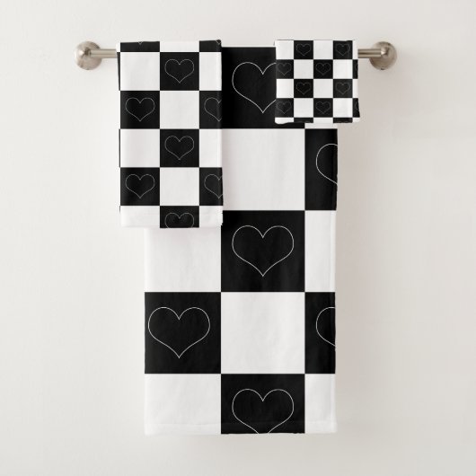 Checkerboard Hearts in zwart-wit Bad Handdoek (Insitu)