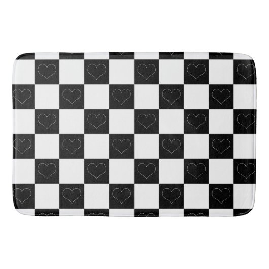 Checkerboard Hearts in zwart-wit Badmat (Voorkant)