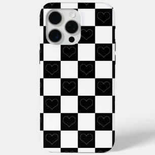 Checkerboard Hearts in zwart-wit iPhone 15 Pro Max Hoesje