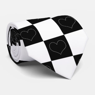 Checkerboard Hearts in zwart-wit Stropdas