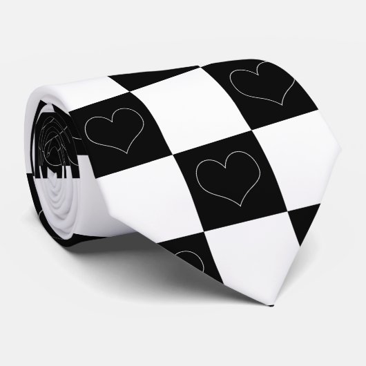 Checkerboard Hearts in zwart-wit Stropdas (Opgerold)