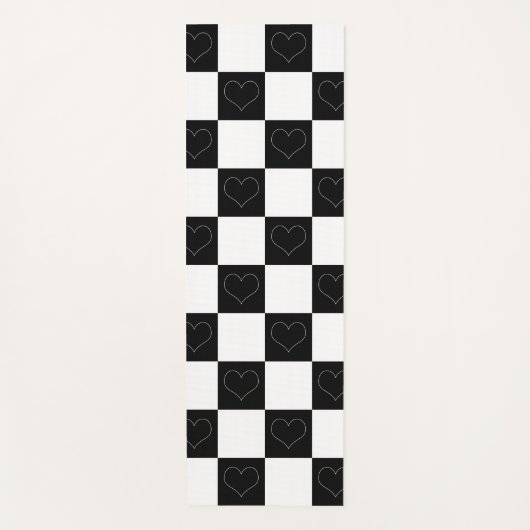 Checkerboard Hearts in zwart-wit Yogamat (Voorkant)