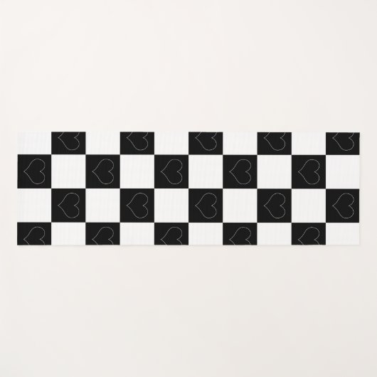 Checkerboard Hearts in zwart-wit Yogamat (Voorkant (horizontaal))