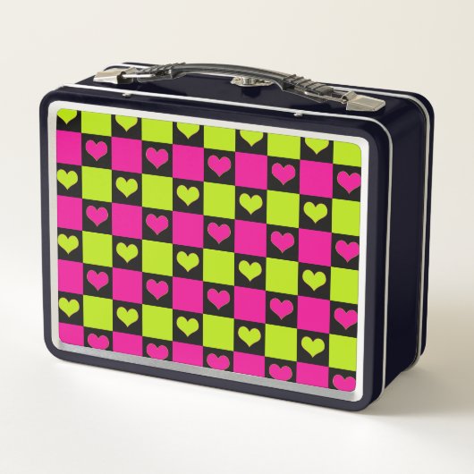 Checkerboard Hearts - Lime Green, Hot Pink & Black (Achterkant)