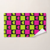 Checkerboard Hearts - Lime Green, Hot Pink & Black Bad Handdoek (Handdoek)