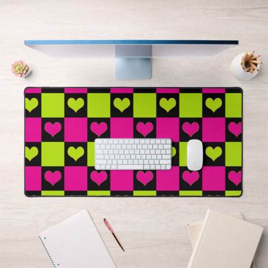 Checkerboard Hearts - Lime Green, Hot Pink & Black Bureaumat (Kantoor 1)
