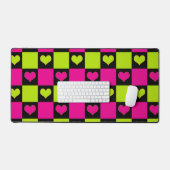 Checkerboard Hearts - Lime Green, Hot Pink & Black Bureaumat (Keyboard & Muis)