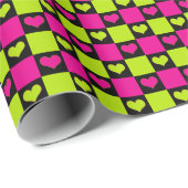 Checkerboard Hearts - Lime Green, Hot Pink & Black Cadeaupapier (Rol Hoek)