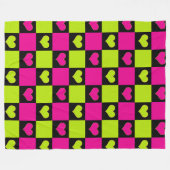 Checkerboard Hearts - Lime Green, Hot Pink & Black Fleece Deken (Voorkant (Horizontaal))