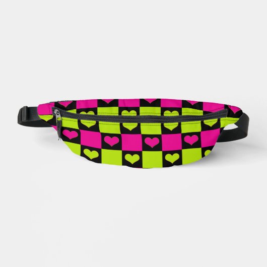 Checkerboard Hearts - Lime Green, Hot Pink & Black Heuptasje (Voorkant)