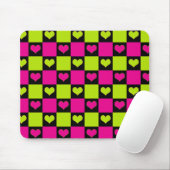 Checkerboard Hearts - Lime Green, Hot Pink & Black Muismat (Met muis)