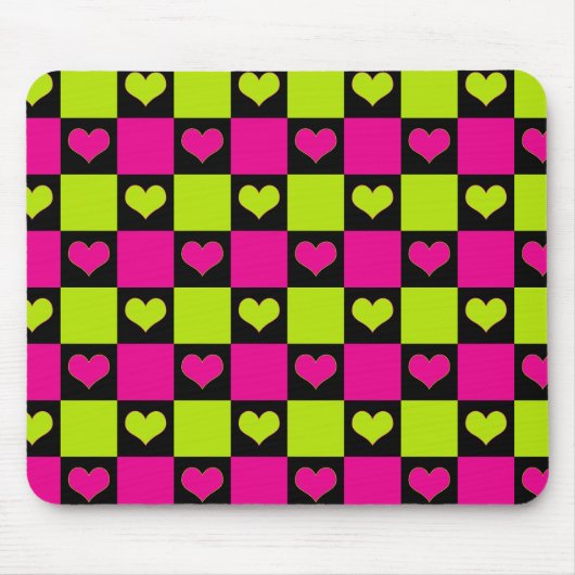 Checkerboard Hearts - Lime Green, Hot Pink & Black Muismat (Voorkant)