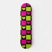 Checkerboard Hearts - Lime Green, Hot Pink & Black Persoonlijk Skateboard (Voorkant)