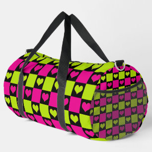 Checkerboard Hearts - Lime Green, Hot Pink & Black Plunjezak