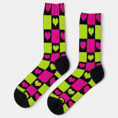 Checkerboard Hearts - Lime Green, Hot Pink & Black Sokken (Links)