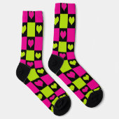 Checkerboard Hearts - Lime Green, Hot Pink & Black Sokken (Rechts)